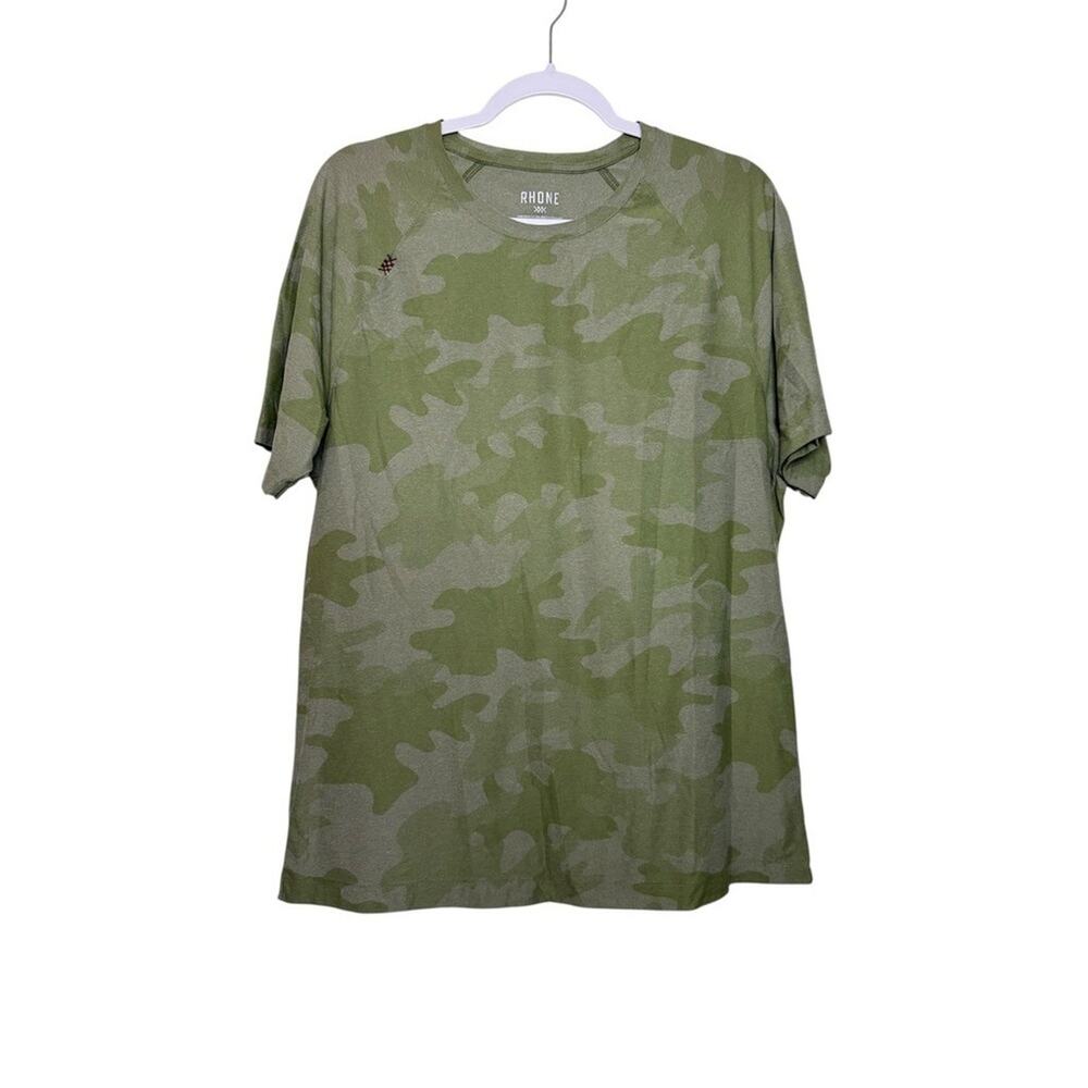 RHONE Mens Camo Print Performance T Shirt Short Sleeve Activewear Green Sz L